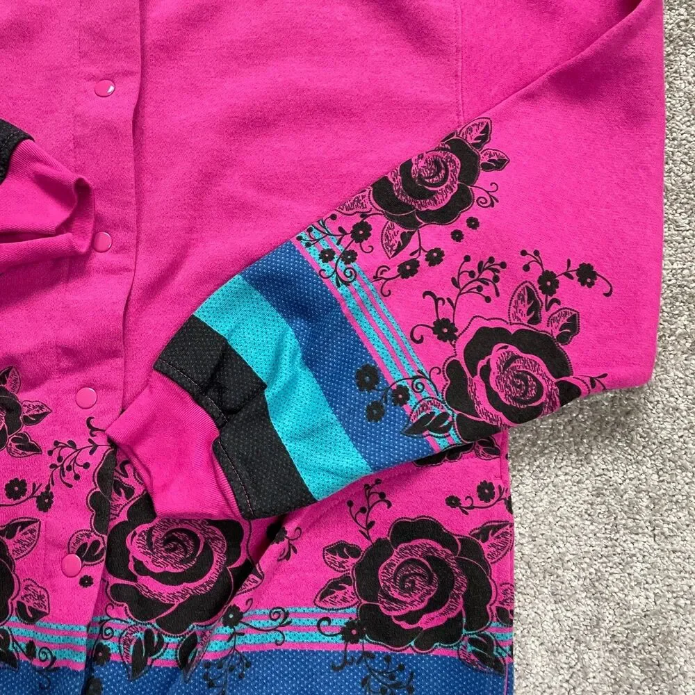 Blair Jacket Womens Medium Pink Snap Button Soft Mid Length Pockets Floral